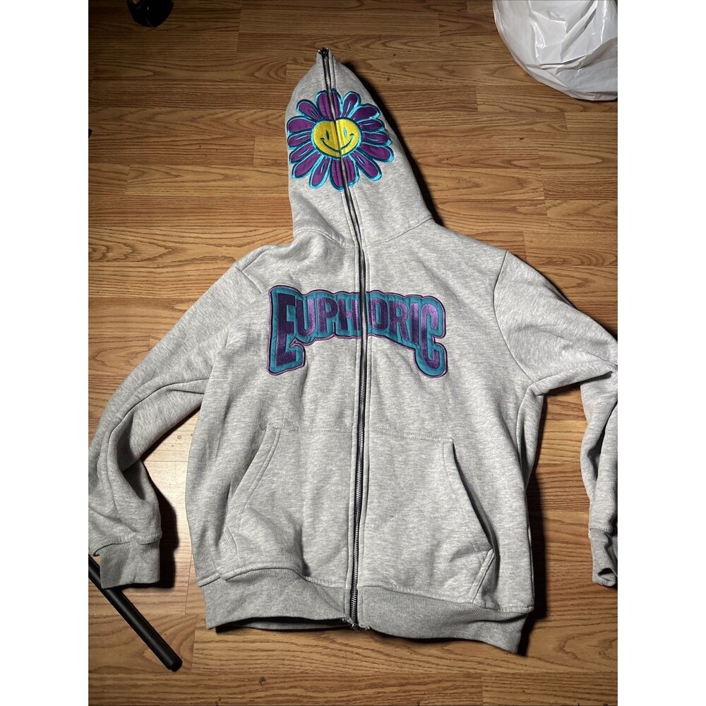 Euphoric 777 Full Zip Flower Grey Hoodie Men’s Size S